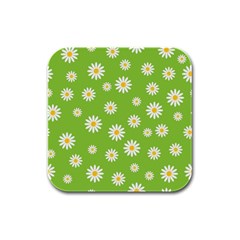 Daisy Flowers Floral Wallpaper Rubber Square Coaster (4 Pack)  by Pakrebo