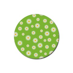 Daisy Flowers Floral Wallpaper Rubber Round Coaster (4 Pack)  by Pakrebo