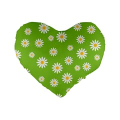 Daisy Flowers Floral Wallpaper Standard 16  Premium Heart Shape Cushions by Pakrebo