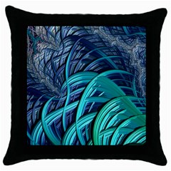 Oceanic Fractal Turquoise Blue Throw Pillow Case (black) by Pakrebo