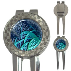 Oceanic Fractal Turquoise Blue 3-in-1 Golf Divots by Pakrebo