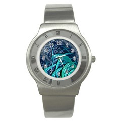 Oceanic Fractal Turquoise Blue Stainless Steel Watch by Pakrebo