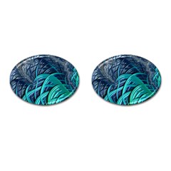 Oceanic Fractal Turquoise Blue Cufflinks (oval) by Pakrebo