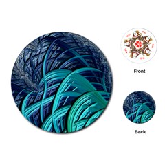 Oceanic Fractal Turquoise Blue Playing Cards (round) by Pakrebo