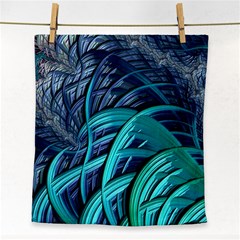 Oceanic Fractal Turquoise Blue Face Towel by Pakrebo