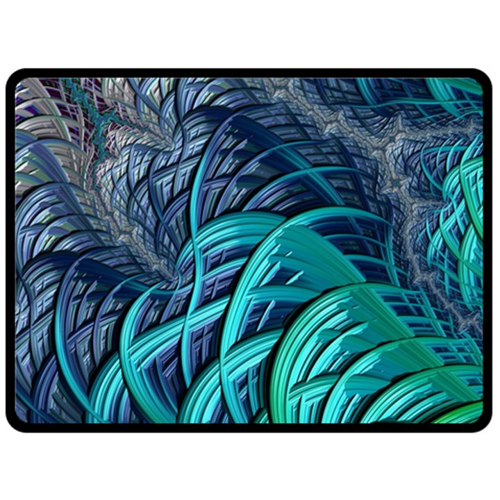 Oceanic Fractal Turquoise Blue Fleece Blanket (Large) 