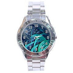 Oceanic Fractal Turquoise Blue Stainless Steel Analogue Watch by Pakrebo