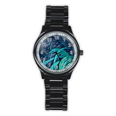 Oceanic Fractal Turquoise Blue Stainless Steel Round Watch by Pakrebo