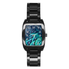 Oceanic Fractal Turquoise Blue Stainless Steel Barrel Watch by Pakrebo