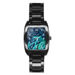 Oceanic Fractal Turquoise Blue Stainless Steel Barrel Watch Front