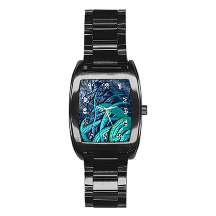 Oceanic Fractal Turquoise Blue Stainless Steel Barrel Watch