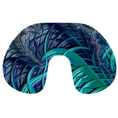 Oceanic Fractal Turquoise Blue Travel Neck Pillows by Pakrebo