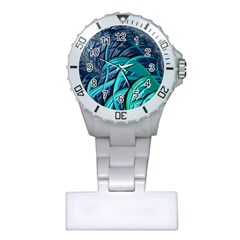 Oceanic Fractal Turquoise Blue Plastic Nurses Watch by Pakrebo