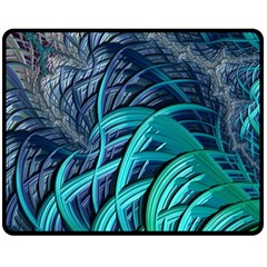 Oceanic Fractal Turquoise Blue Double Sided Fleece Blanket (medium)  by Pakrebo