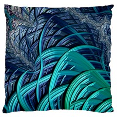 Oceanic Fractal Turquoise Blue Large Flano Cushion Case (two Sides) by Pakrebo