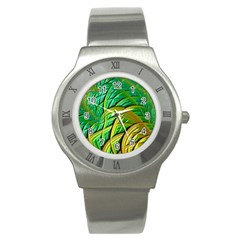 Patterns Green Yellow String Stainless Steel Watch by Pakrebo