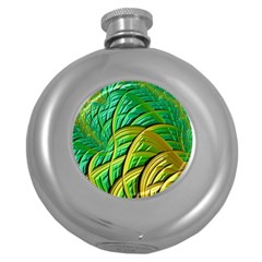 Patterns Green Yellow String Round Hip Flask (5 Oz) by Pakrebo