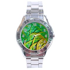 Patterns Green Yellow String Stainless Steel Analogue Watch by Pakrebo