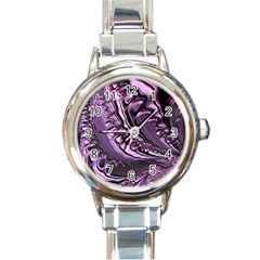 Purple Fractal Flowing Fantasy Round Italian Charm Watch by Pakrebo