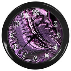 Purple Fractal Flowing Fantasy Wall Clock (black) by Pakrebo