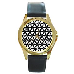 Pattern Floral Repeating Round Gold Metal Watch by Pakrebo