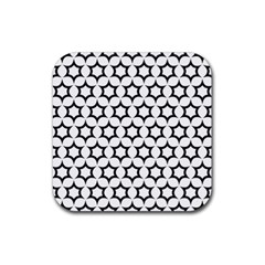 Pattern Star Repeating Black White Rubber Coaster (square)  by Pakrebo