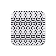 Pattern Star Repeating Black White Rubber Square Coaster (4 Pack)  by Pakrebo