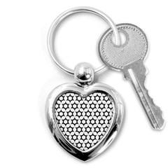 Pattern Star Repeating Black White Key Chains (heart)  by Pakrebo