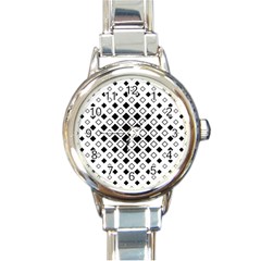 Square Diagonal Pattern Monochrome Round Italian Charm Watch by Pakrebo