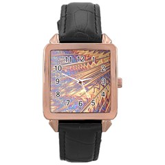 Flourish Artwork Fractal Expanding Rose Gold Leather Watch  by Pakrebo