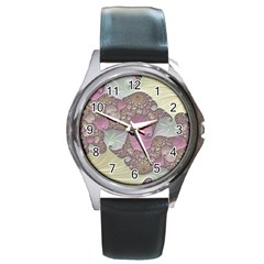 Pastels Cream Abstract Fractal Round Metal Watch by Pakrebo