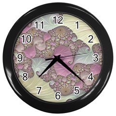 Pastels Cream Abstract Fractal Wall Clock (black) by Pakrebo