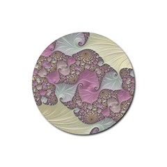 Pastels Cream Abstract Fractal Rubber Coaster (round)  by Pakrebo