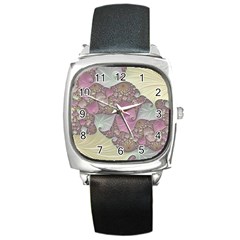 Pastels Cream Abstract Fractal Square Metal Watch by Pakrebo