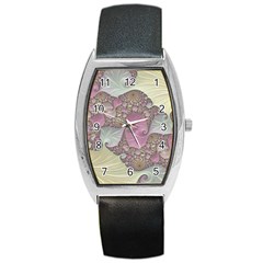 Pastels Cream Abstract Fractal Barrel Style Metal Watch by Pakrebo