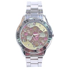 Pastels Cream Abstract Fractal Stainless Steel Analogue Watch by Pakrebo