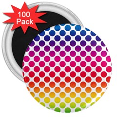 Polka Dots Spectrum Colours Dots 3  Magnets (100 Pack) by Pakrebo