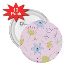 Floral Background Bird Drawing 2 25  Buttons (10 Pack)  by Pakrebo