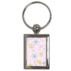 Floral Background Bird Drawing Key Chains (rectangle)  by Pakrebo