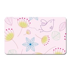 Floral Background Bird Drawing Magnet (rectangular) by Pakrebo