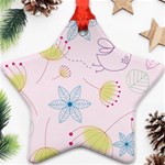 Floral Background Bird Drawing Star Ornament (Two Sides) Back