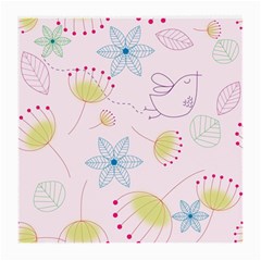 Floral Background Bird Drawing Medium Glasses Cloth by Pakrebo