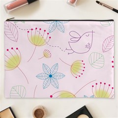 Floral Background Bird Drawing Cosmetic Bag (xxxl) by Pakrebo