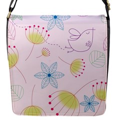 Floral Background Bird Drawing Flap Closure Messenger Bag (s) by Pakrebo