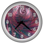 Fractal Artwork Digital Pattern Wall Clock (Silver) Front