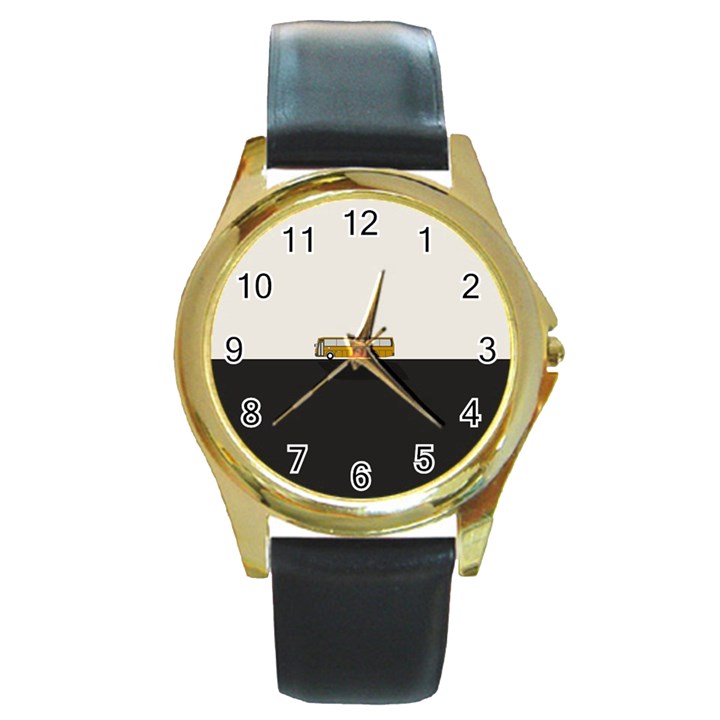 Bus Round Gold Metal Watch