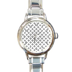 Star Curved Pattern Monochrome Round Italian Charm Watch by Pakrebo