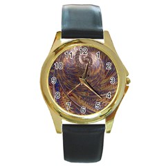 Swirl Fractal Fantasy Whirl Round Gold Metal Watch