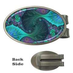 Ocean Green Sea Blue Fractal Art Money Clips (oval) 