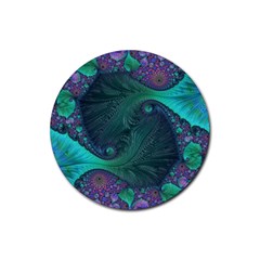 Ocean Green Sea Blue Fractal Art Rubber Coaster (round)  by Pakrebo